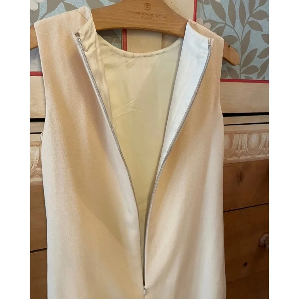 Vintage 1960s Pierre Cardin Space Age Geometric Print Beige Dress - Picture 3 of 11